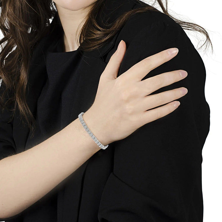 Sterling Silver Diamond Cluster Link Bracelet - Pop&