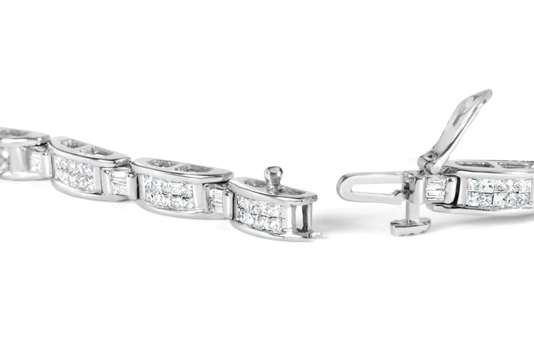 14K White Gold Diamond Tennis Bracelet – 2.0 CTTW with Princess and Baguette Cuts - Pop&