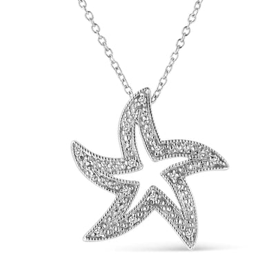 .925 Sterling Silver Prong - Set Diamond Accent Starfish 18" Pendant Necklace (I - J Color, I1 - I2 Clarity) - Pop's Jewelry & Style