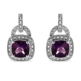 .925 Sterling Silver 8MM Amethyst & Diamond Accent Halo Dangle Earrings – I - J Color, I2 - I3 Clarity - Pop&