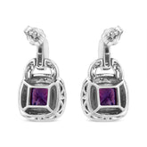 .925 Sterling Silver 8MM Amethyst & Diamond Accent Halo Dangle Earrings – I - J Color, I2 - I3 Clarity - Pop&