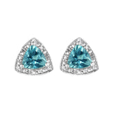 .925 Sterling Silver 6x6 mm Trillion Cut Blue Topaz Gemstone and Diamond Accent Stud Earring (I - J Color, I1 - I2 Clarity) - Pop&