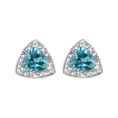 .925 Sterling Silver 6x6 mm Trillion Cut Blue Topaz Gemstone and Diamond Accent Stud Earring (I - J Color, I1 - I2 Clarity) - Pop's Jewelry & Style