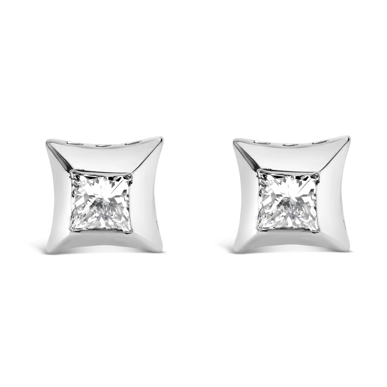 10K White Gold 1/2 Cttw Invisible Set Princess - Cut Diamond Stud Earrings (H - I Color, SI2 - I1 Clarity) - Pop&