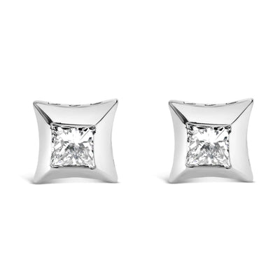 10K White Gold 1/2 Cttw Invisible Set Princess - Cut Diamond Stud Earrings (H - I Color, SI2 - I1 Clarity) - Pop's Jewelry & Style