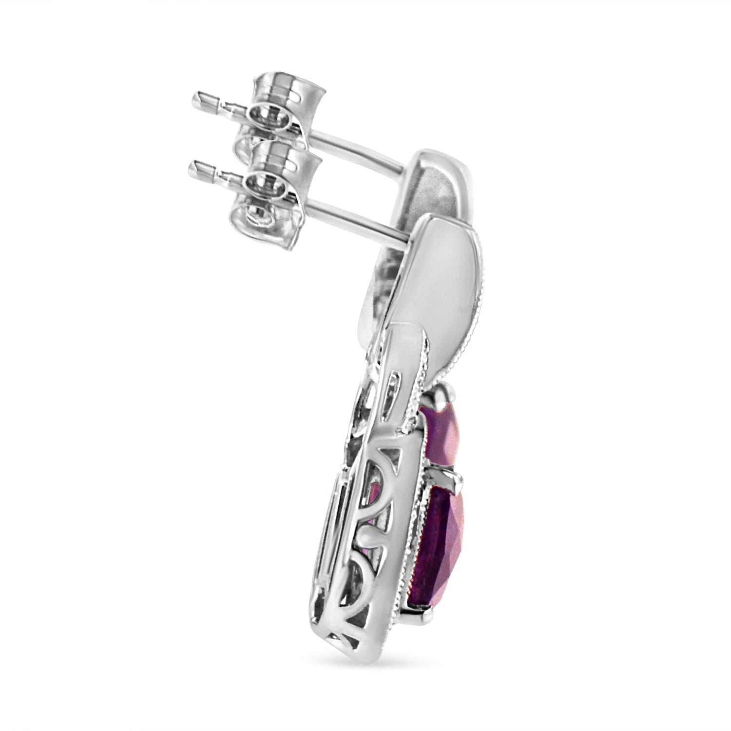 .925 Sterling Silver 8MM Amethyst & Diamond Accent Halo Dangle Earrings – I - J Color, I2 - I3 Clarity - Pop&