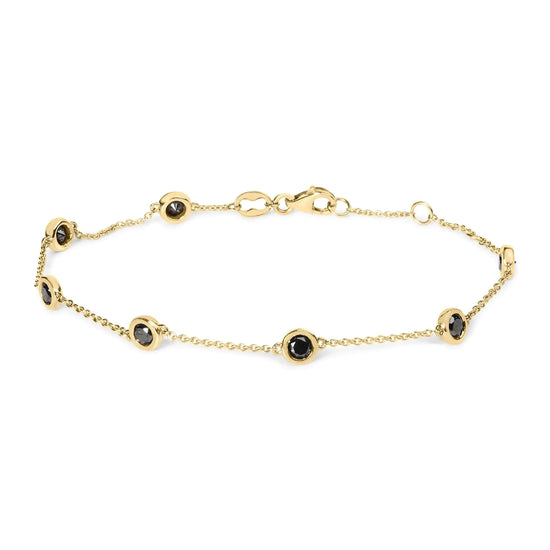14K Rose Gold Black Diamond Station Bracelet – 7.5 Inch | 1.0 CTTW Bezel - Set Elegance - Pop&