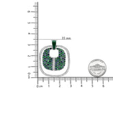 .925 Sterling Silver Green Enamel Pendant with 1/2 Cttw Diamond, Sapphire, and Tsavorite Openwork Statement 18" Pendant Necklace - Pop&
