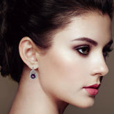 .925 Sterling Silver 8MM Amethyst & Diamond Accent Halo Dangle Earrings – I - J Color, I2 - I3 Clarity - Pop&