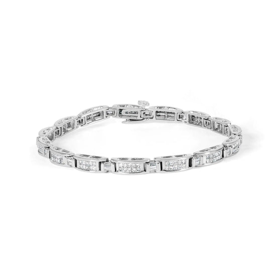 14K White Gold Diamond Tennis Bracelet – 2.0 CTTW with Princess and Baguette Cuts - Pop&