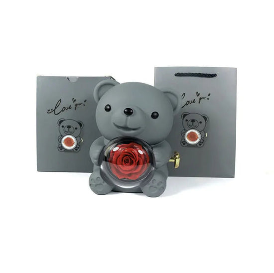 Rotating Bear Rose Jewelry Gift Box - Pop&