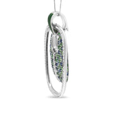 .925 Sterling Silver Green Enamel Pendant with 1/2 Cttw Diamond, Sapphire, and Tsavorite Openwork Statement 18" Pendant Necklace - Pop&