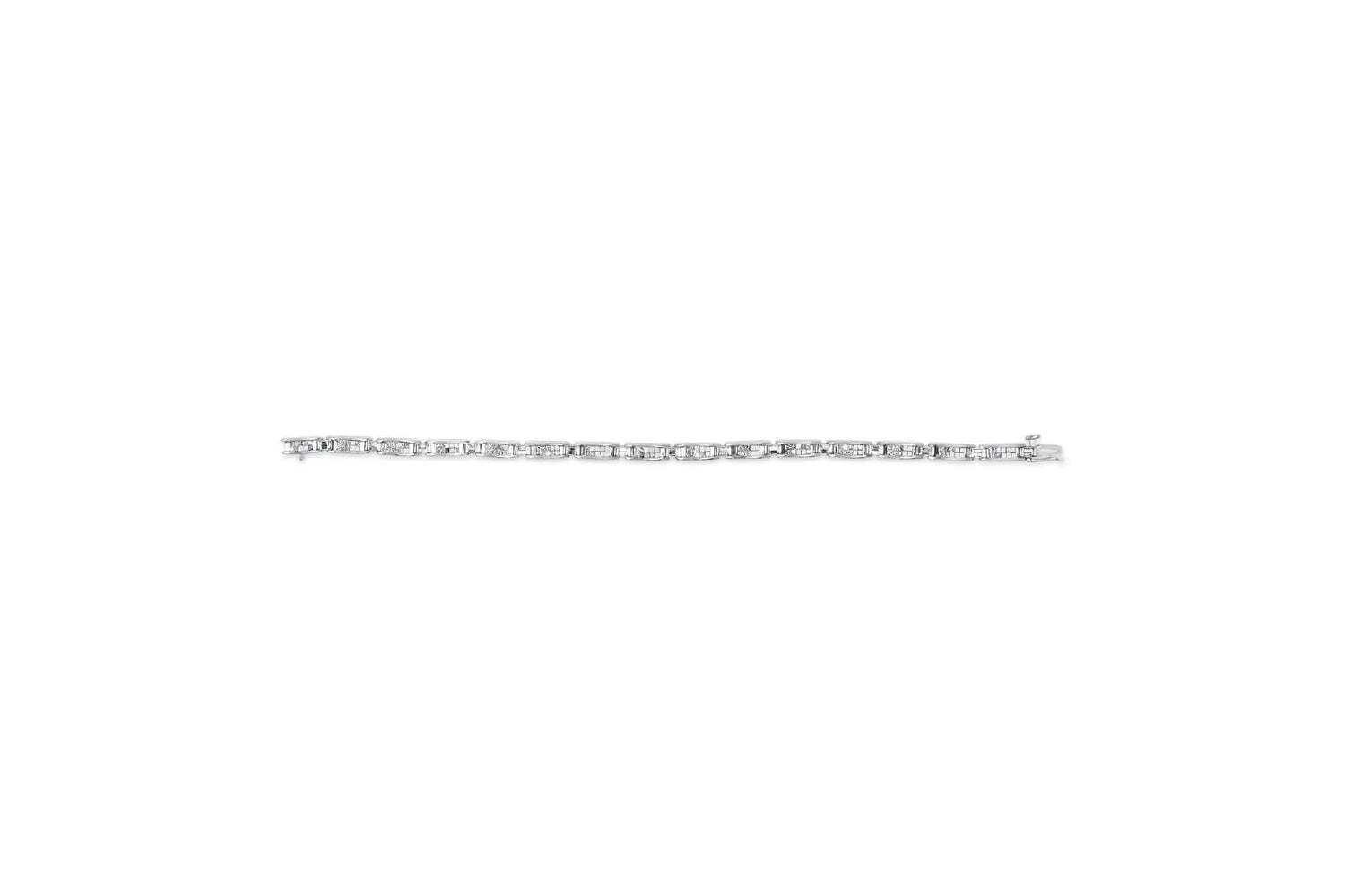 14K White Gold Diamond Tennis Bracelet – 2.0 CTTW with Princess and Baguette Cuts - Pop&