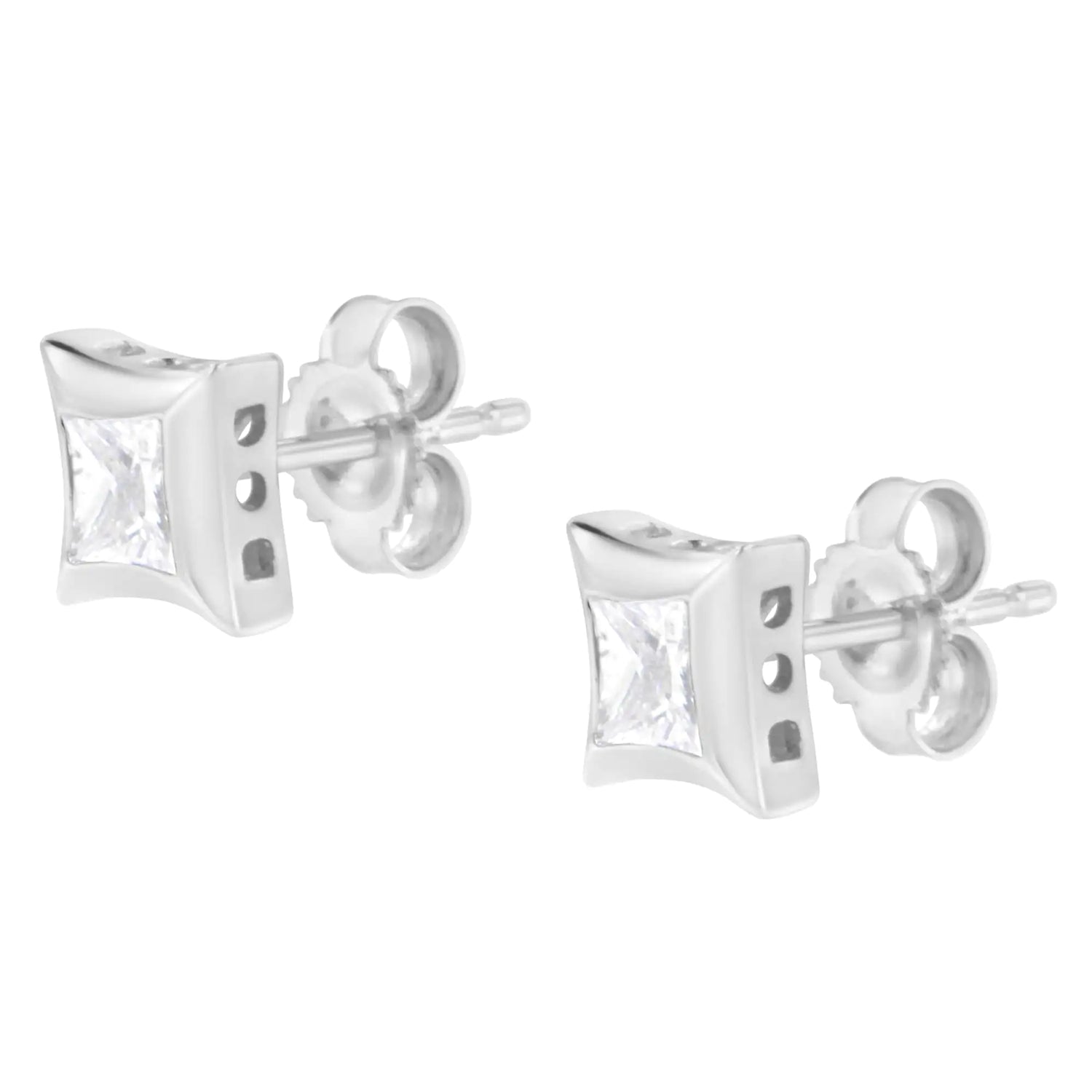 10K White Gold 1/2 Cttw Invisible Set Princess - Cut Diamond Stud Earrings (H - I Color, SI2 - I1 Clarity) - Pop&