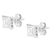 10K White Gold 1/2 Cttw Invisible Set Princess - Cut Diamond Stud Earrings (H - I Color, SI2 - I1 Clarity) - Pop&