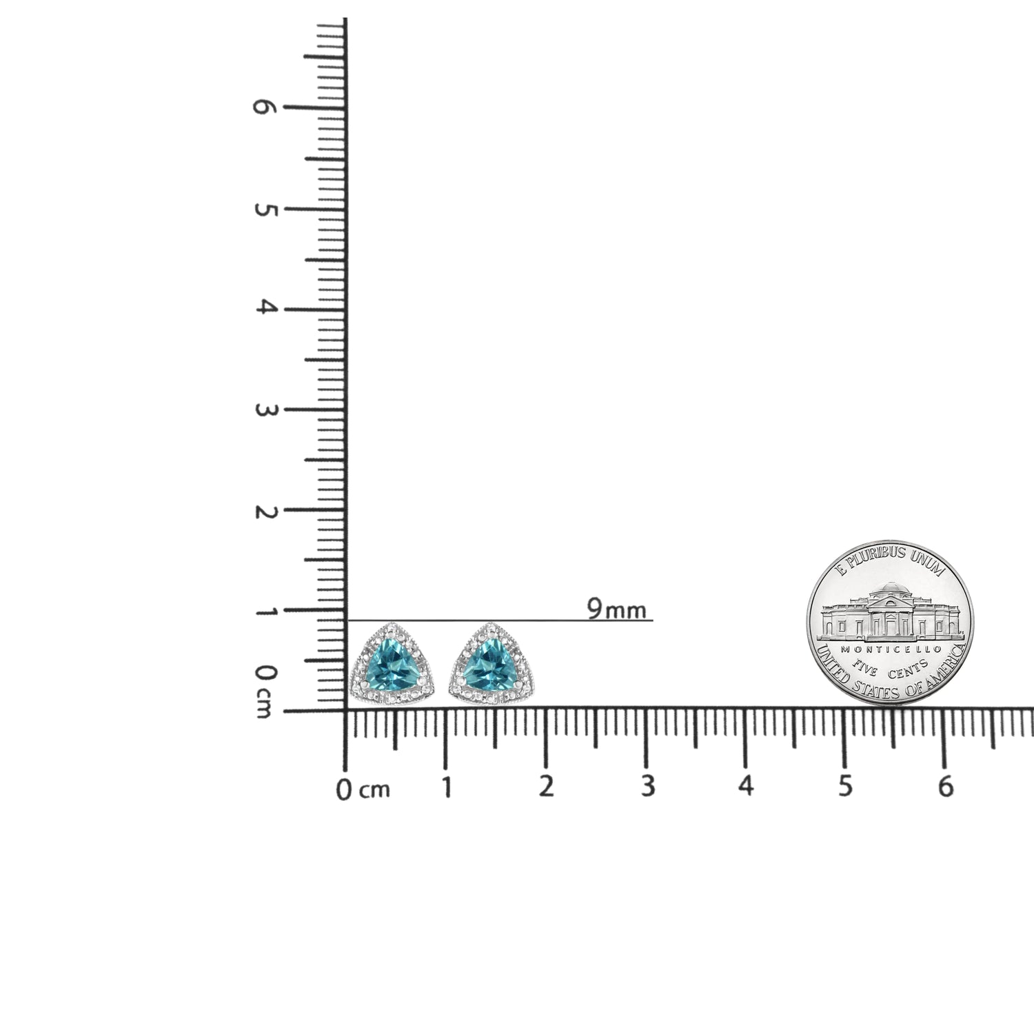 .925 Sterling Silver 6x6 mm Trillion Cut Blue Topaz Gemstone and Diamond Accent Stud Earring (I - J Color, I1 - I2 Clarity) - Pop&