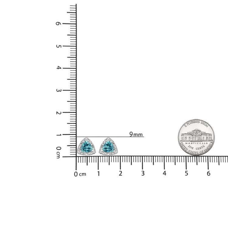 .925 Sterling Silver 6x6 mm Trillion Cut Blue Topaz Gemstone and Diamond Accent Stud Earring (I - J Color, I1 - I2 Clarity) - Pop&