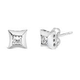 10K White Gold 1/2 Cttw Invisible Set Princess - Cut Diamond Stud Earrings (H - I Color, SI2 - I1 Clarity) - Pop&