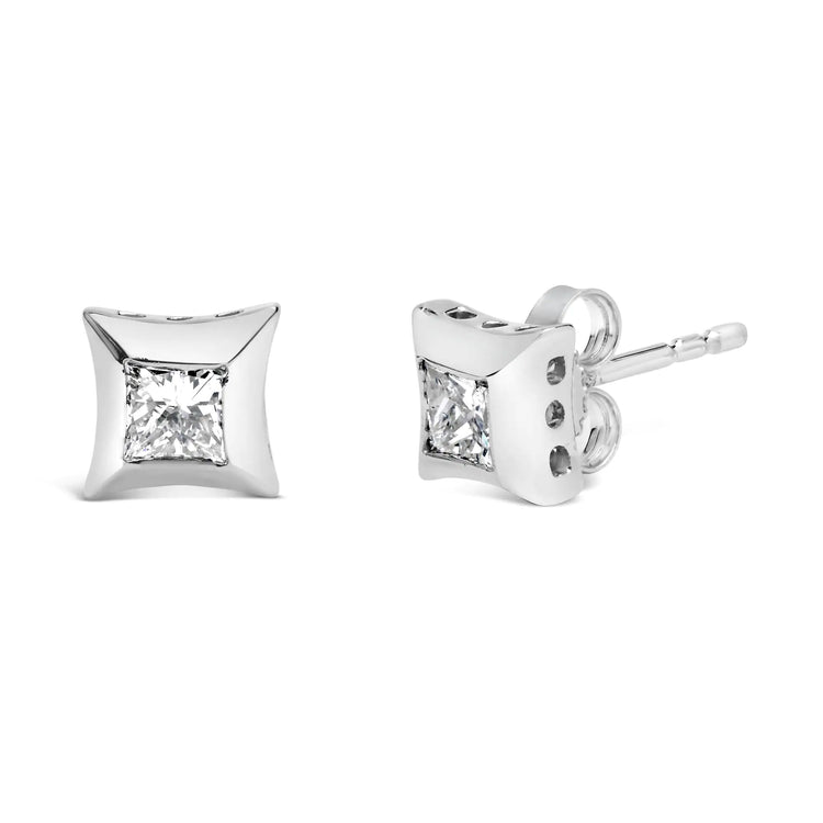 10K White Gold 1/2 Cttw Invisible Set Princess - Cut Diamond Stud Earrings (H - I Color, SI2 - I1 Clarity) - Pop&