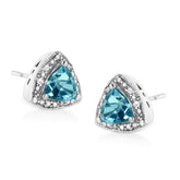 .925 Sterling Silver 6x6 mm Trillion Cut Blue Topaz Gemstone and Diamond Accent Stud Earring (I - J Color, I1 - I2 Clarity) - Pop&