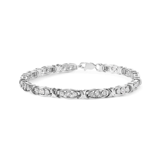 Sterling Silver Round Diamond Link Bracelet - Pop&
