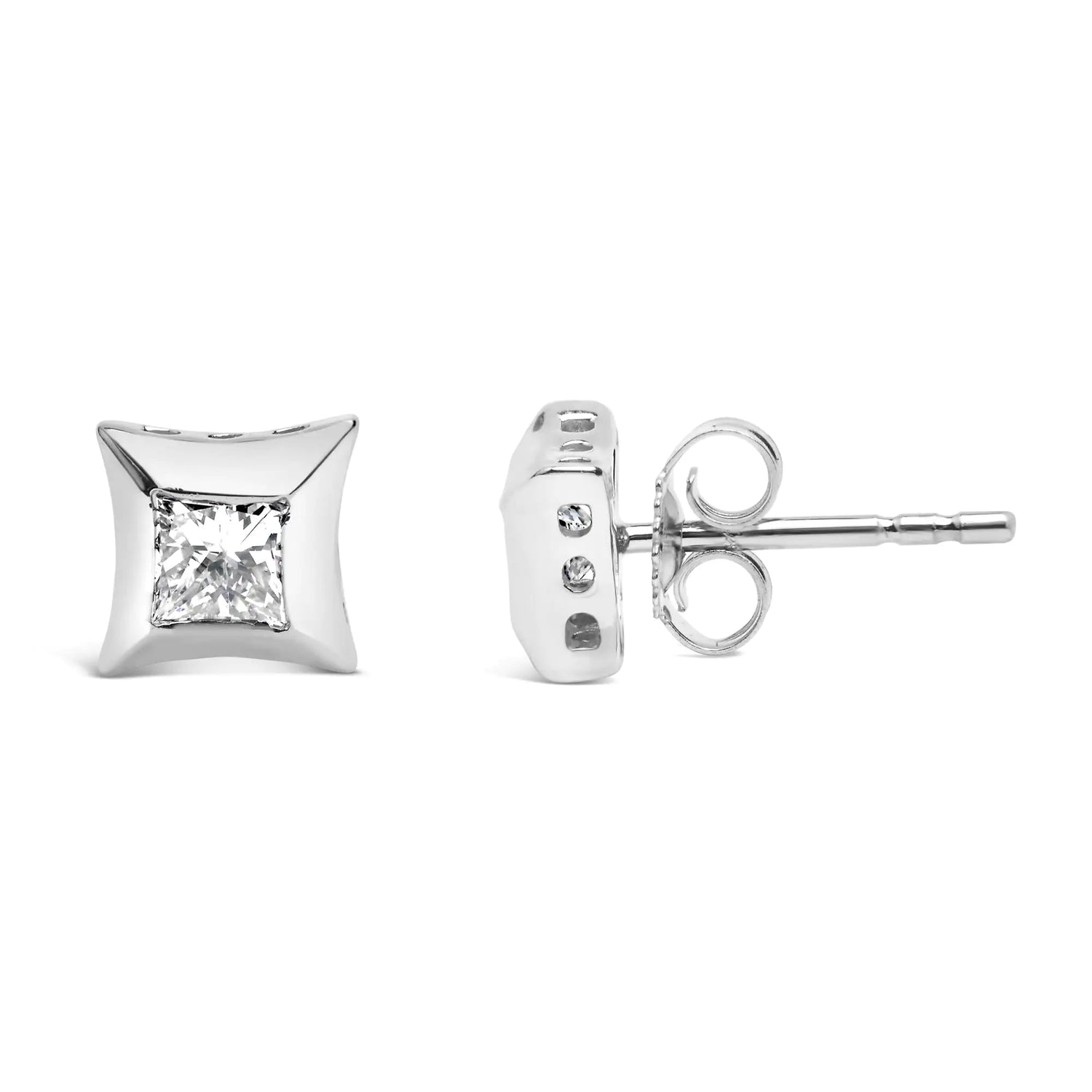 10K White Gold 1/2 Cttw Invisible Set Princess - Cut Diamond Stud Earrings (H - I Color, SI2 - I1 Clarity) - Pop&