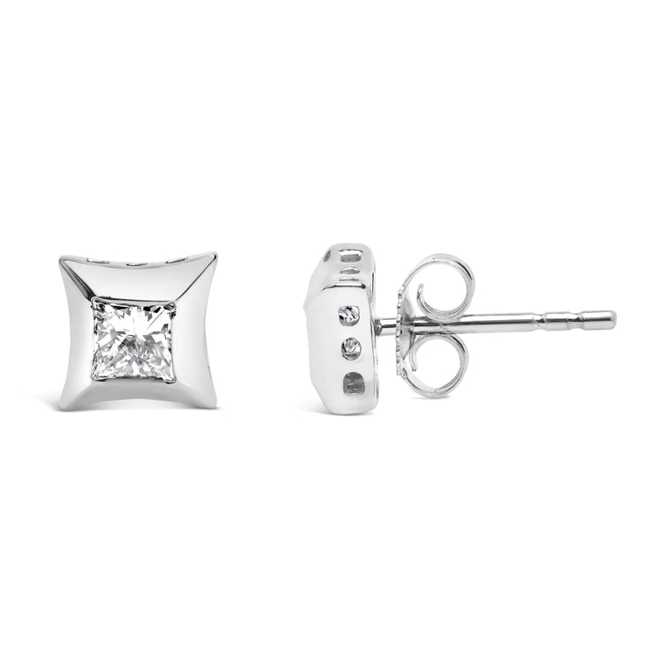 10K White Gold 1/2 Cttw Invisible Set Princess - Cut Diamond Stud Earrings (H - I Color, SI2 - I1 Clarity) - Pop&