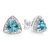 .925 Sterling Silver 6x6 mm Trillion Cut Blue Topaz Gemstone and Diamond Accent Stud Earring (I - J Color, I1 - I2 Clarity) - Pop&